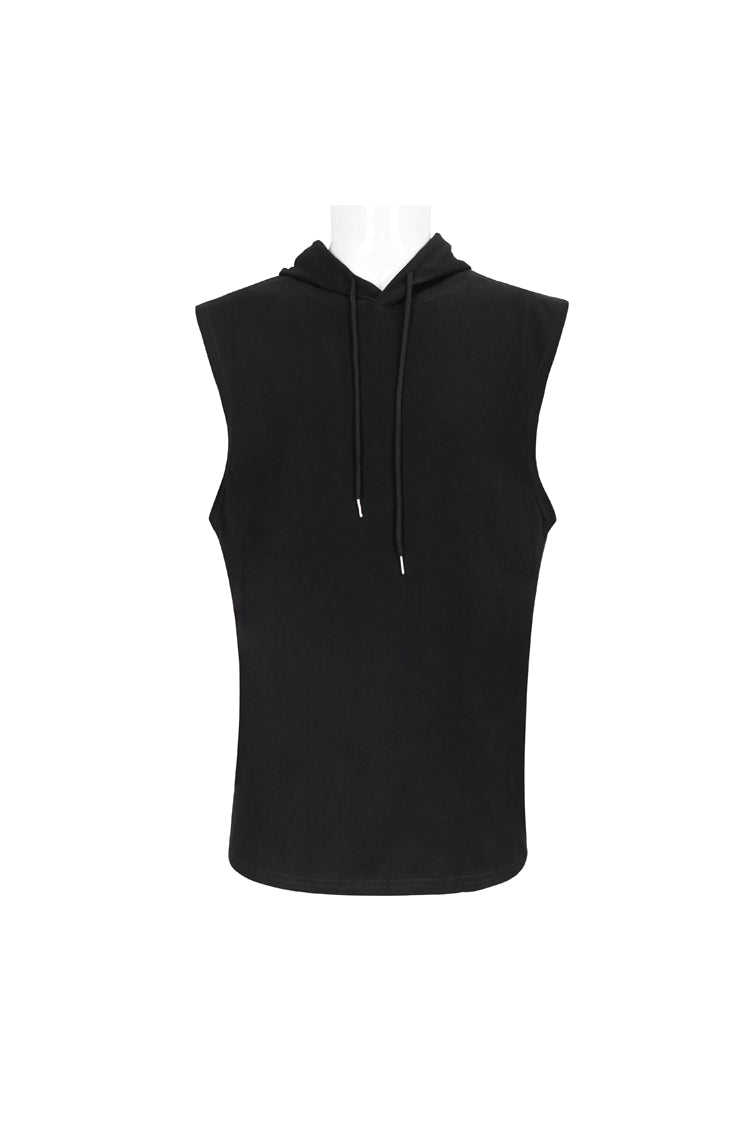Black Knit Irregular Simple Versatile Sleeveless Hooded Men's Punk Tank Top