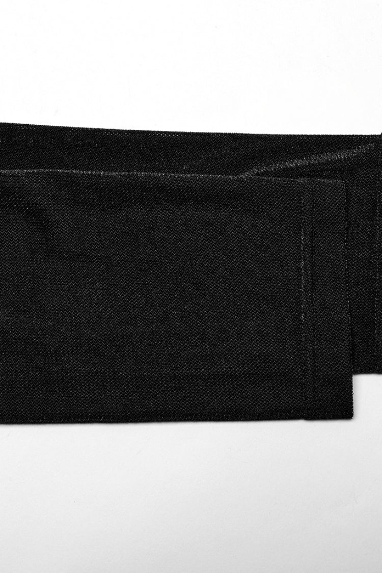 Schwarze Bluse mit Stehkragen, langen Ärmeln, Stickerei und Flockdruck im gotischen Stil für Herren 