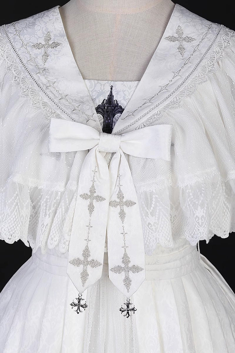 White Sleeveless Print Lace Gothic Vintage Princess Lolita Jsk Dress