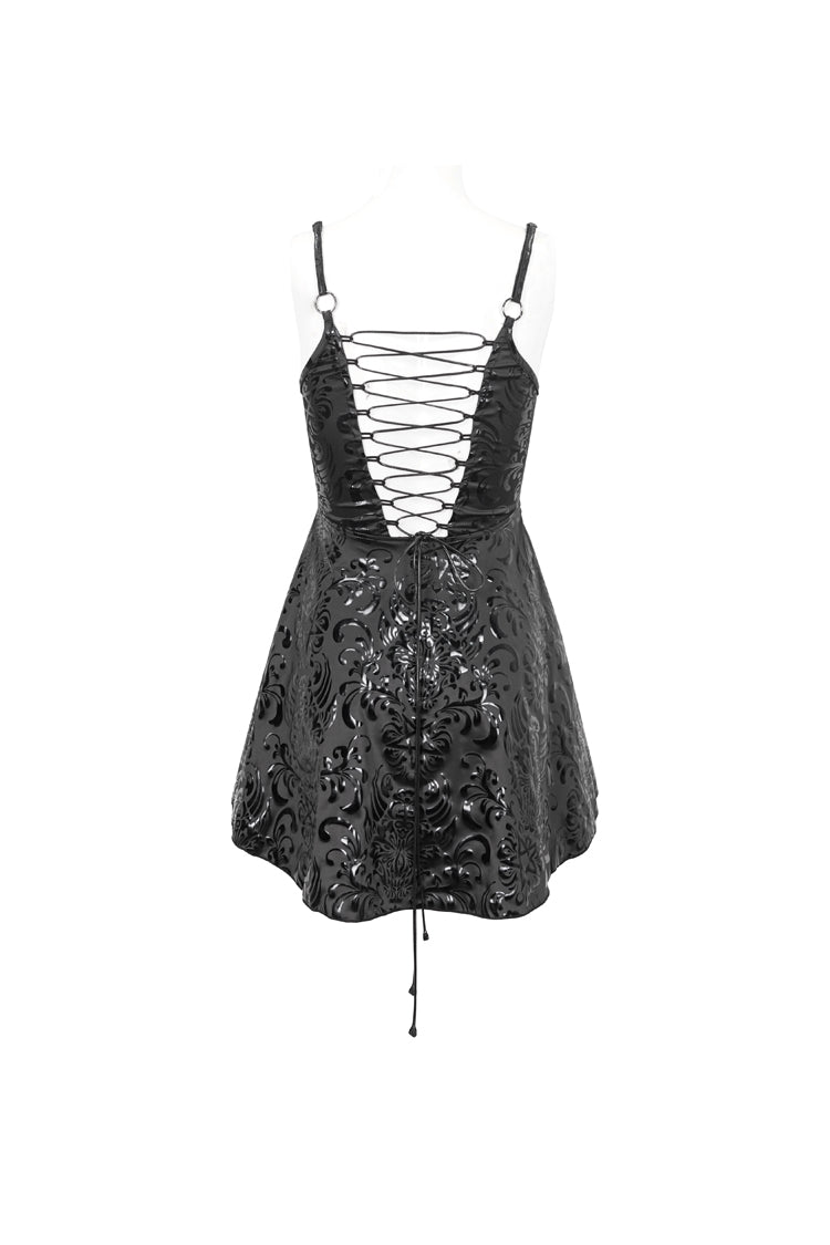 Black Pentagram Embossed Panel Mesh Rope Cutout Women's Gothic Dress