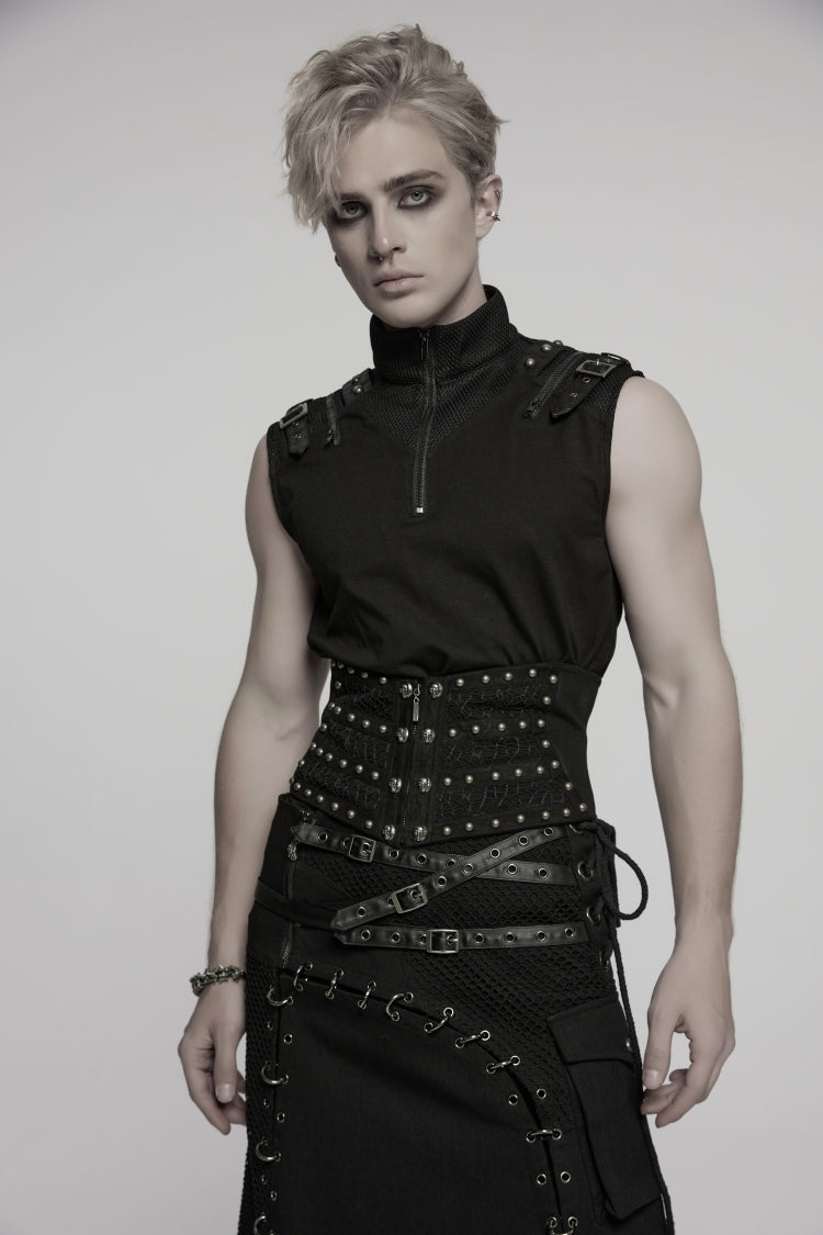 Corset punk noir à lacets et fermeture éclair pour femmes