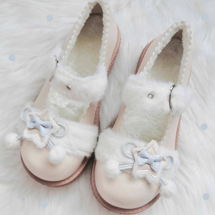 Star Bunny Ears Bowknot Furry Sweet Lolita Shoes 5 Colors