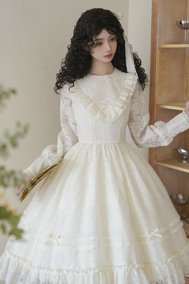 Ivory [Flower Sound] Long Sleeves Ruffle Cardigan Bowknot Lace Sweet Lolita Dress