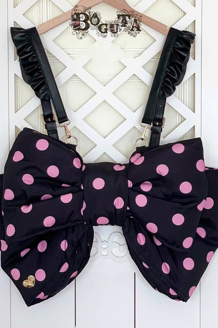 Black/Pink Polka Dot Print Bowknot Shaped Sweet Lolita Backpack