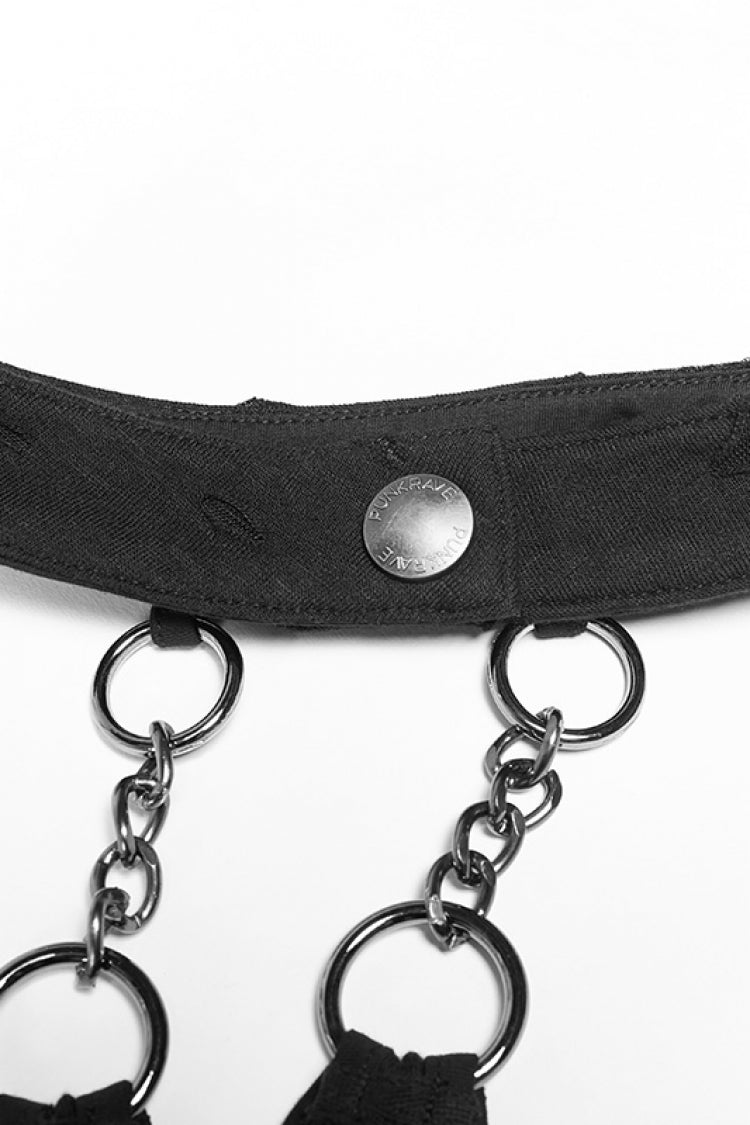 Schwarze ärmellose zerrissene Steampunk-Weste mit Metallkette für Damen