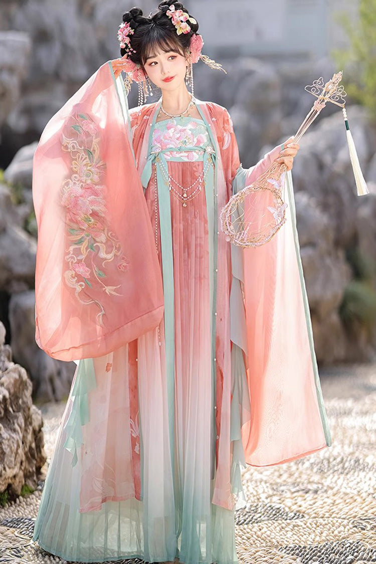 Pink Long Sleeves Print Embroidery Sweet Hanfu Full Set