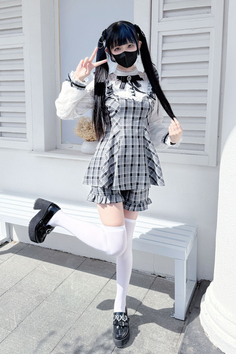 [First Love Contract] Print Bowknot Lace Gothic Jirai Kei Dress Set 4 Versions