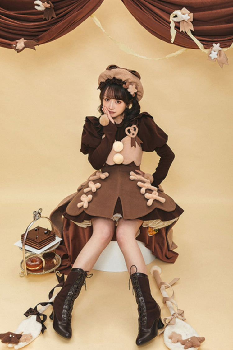 Stand Up Collar Long Sleeves High Waisted Thickened With Vest Sweet Lolita OP Dress 4 Colors