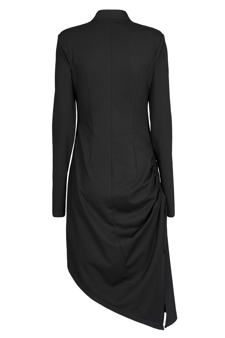 Black Improved Cheongsam Pointed Hem Drawstring Design Cheongsam Collar Long Sleeve Long Women's Punk Dress