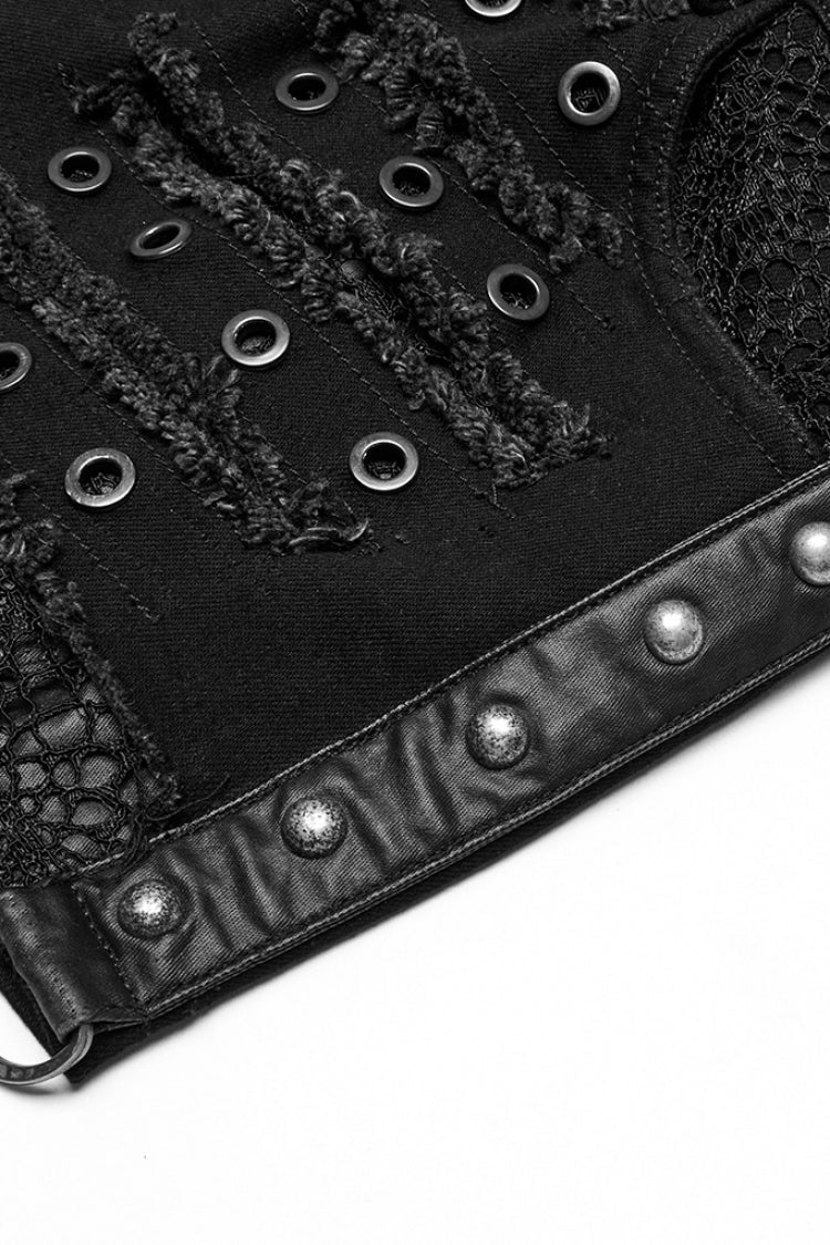 Black Stitching Mesh Distressed Women's Punk Shorts