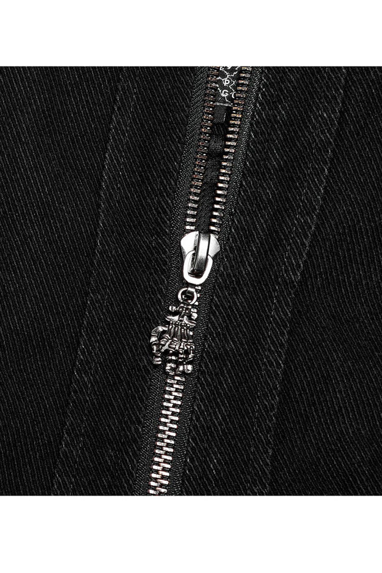 Black Punk Apocalyptic Stand Collar Twill Metal Skull Zip Men's Vest