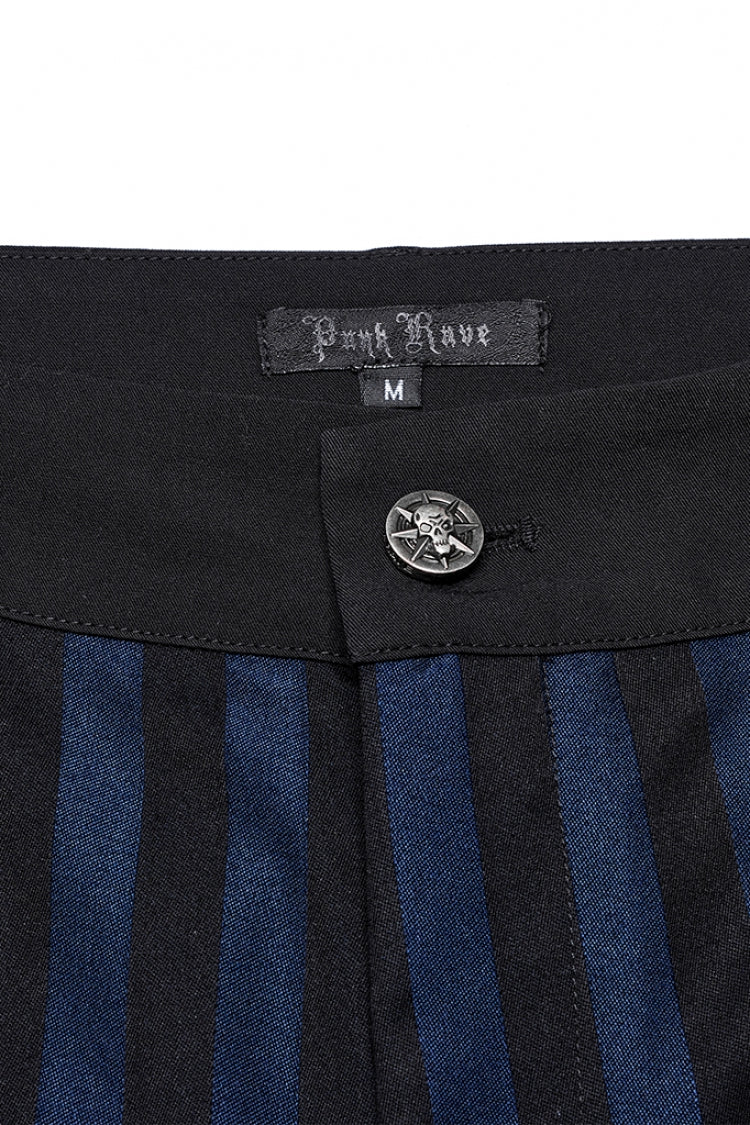 Black/Blue High Waisted Striped Print Men's Gothic Suit Pants