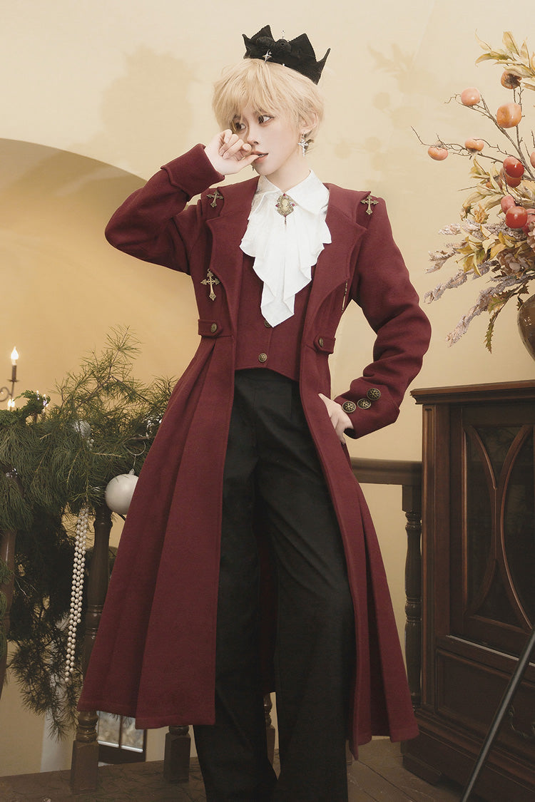 Dark Red [The Legend of Dracula] Long Sleeves Gothic Prince Handsome Cool Ouji Lolita Coat