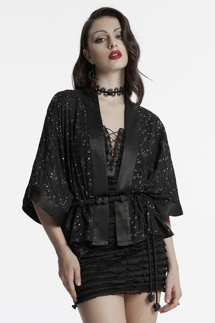 Black Half Sleeves Star Hollow Lace-Up Women's Gothic Coat