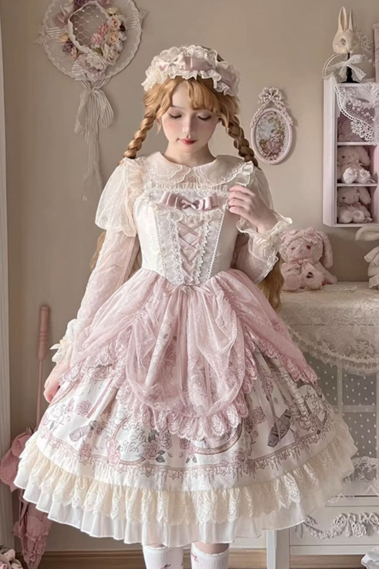 Apricot Sleeveless Rose Prologue Print Ruffle Bowknot Sweet Elegant Princess Lolita Jsk Dress