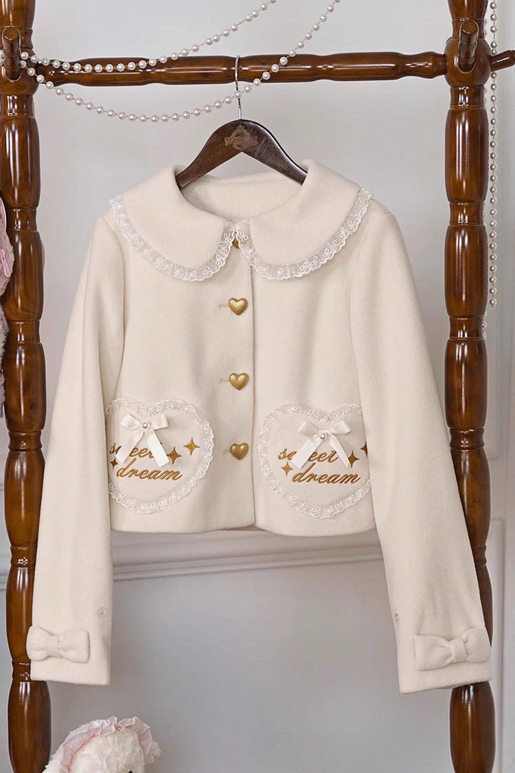 [Creamy Dream Whisper] Doll Collar Long Sleeves Bow Lace Short Sweet Lolita Coat 3 Colors