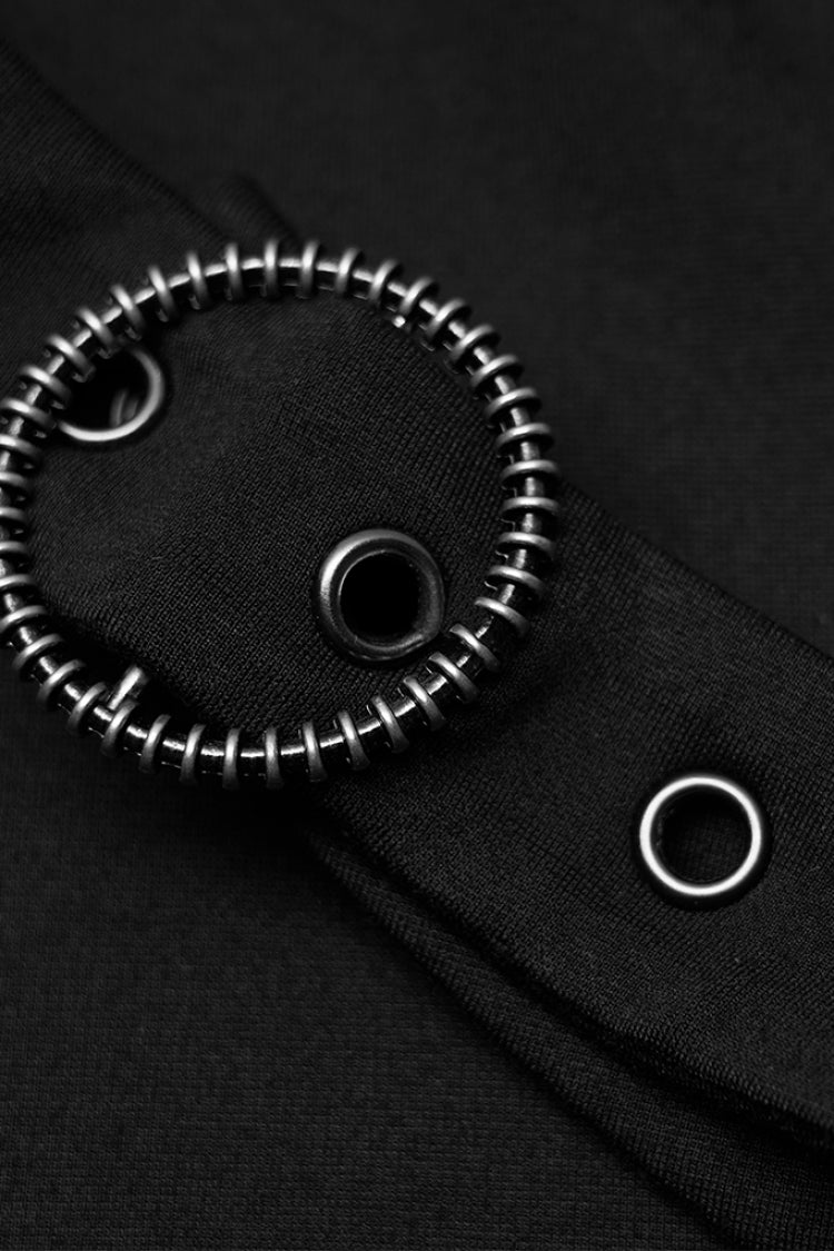 Black Off Shoulder Hollow Stitching Irregular Mesh Women's Steampunk Dress