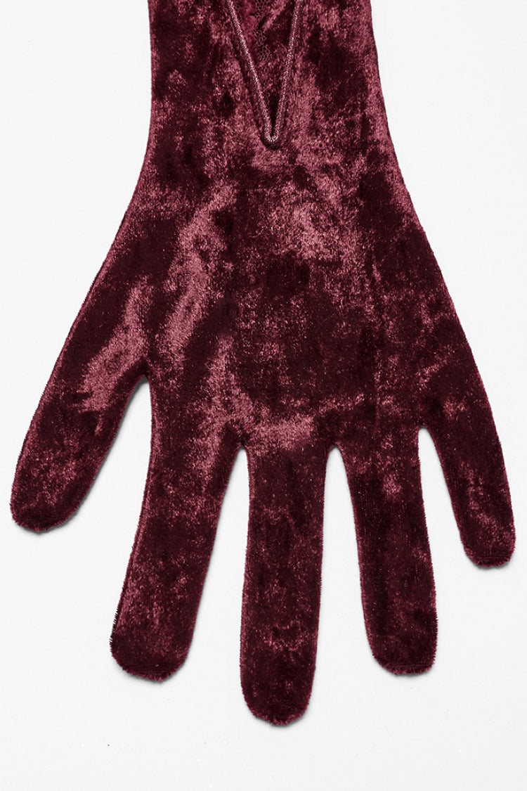 Red Floral Embroidery Lace-Up Women's Gothic Gloves