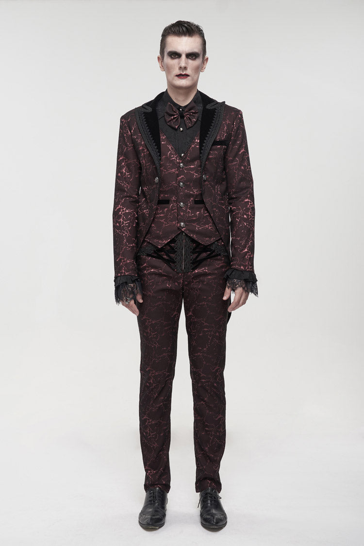 Red Bright Pattern Printed Decoration Men's Gothic Tailcoat