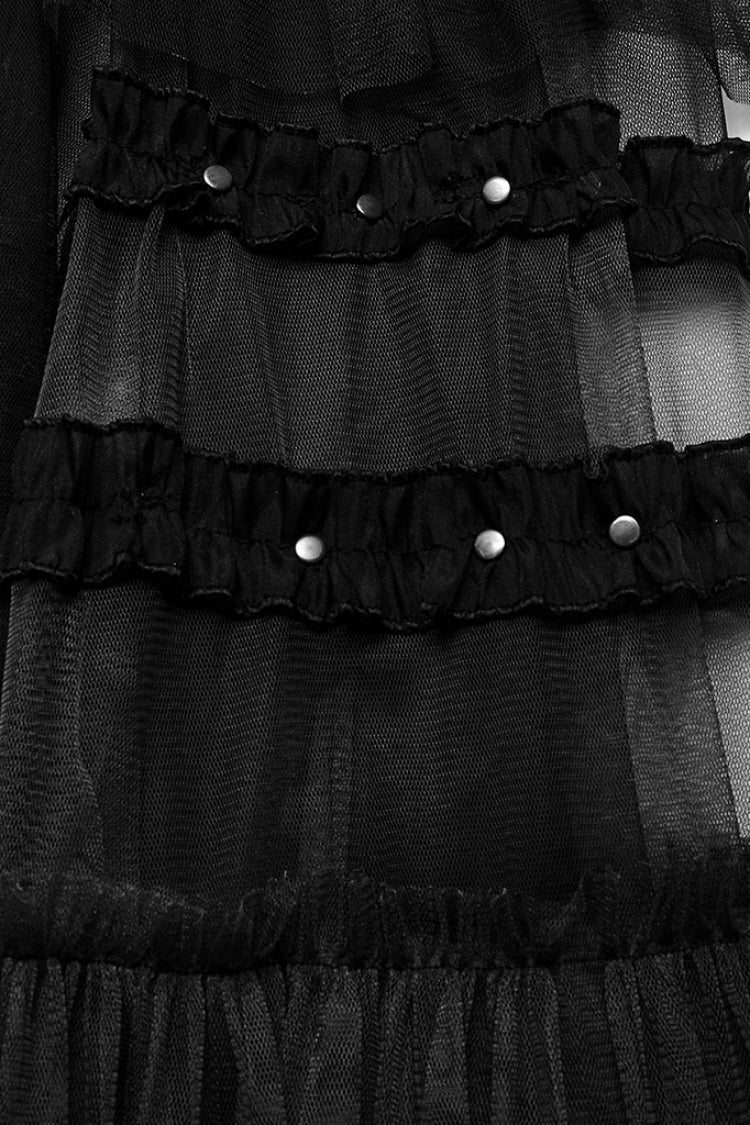 Ruffle Mesh Buckle Women's Steampunk Long Overskirt 3 Colors