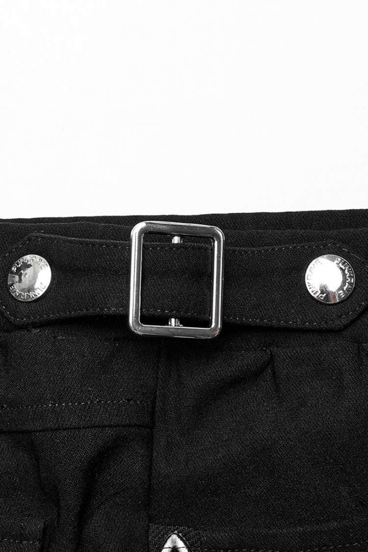 Black Slim Silver Chain Metal Rivets Women's Steampunk Military Leggings