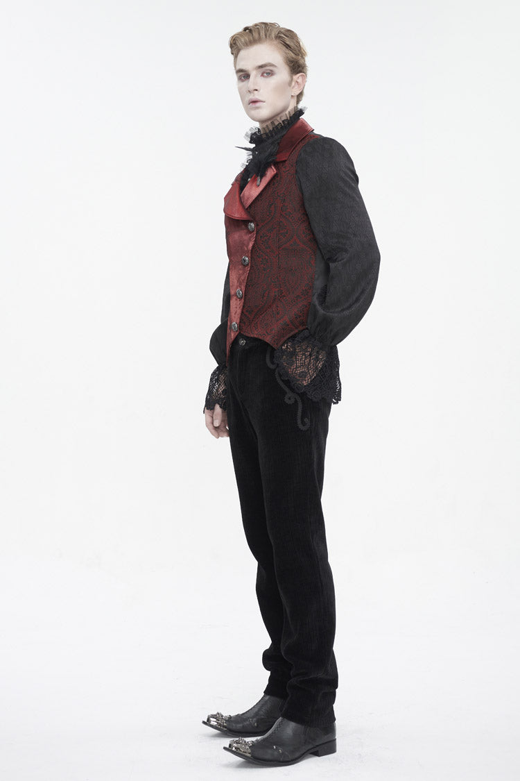 Red Embossed Feather Men's Gothic Waistcoat