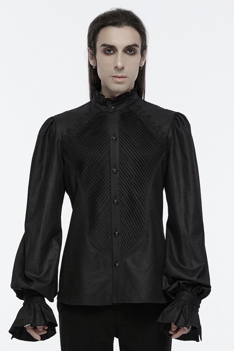 Black Long Puff Sleeves Lace Men's Gothic Blouse