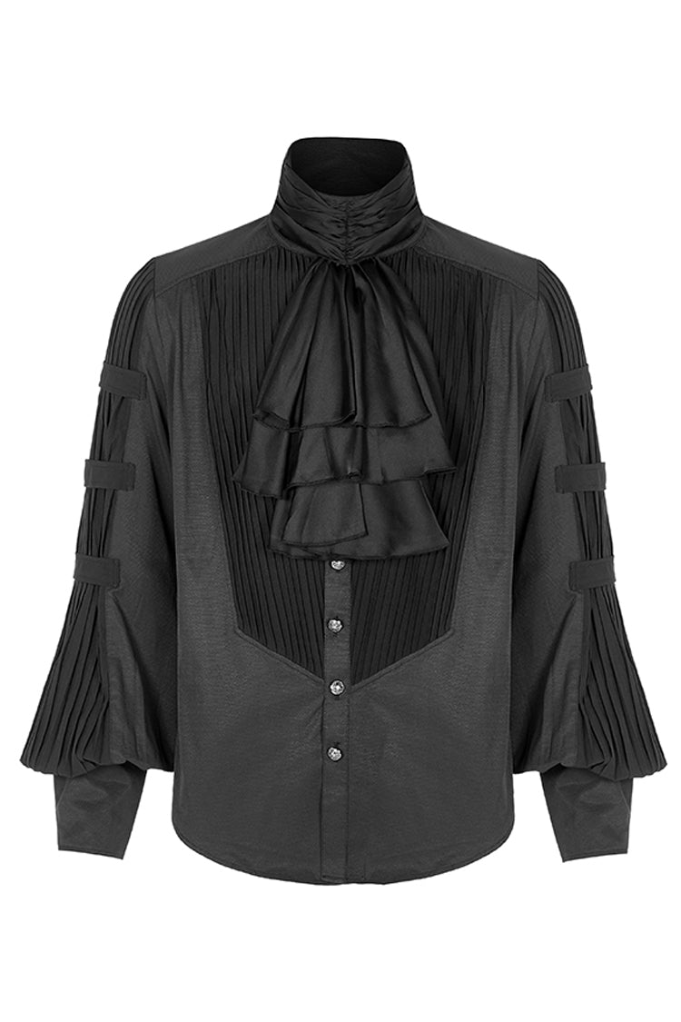 Schwarze gestreifte langärmlige Gothic-Bluse für Herren mit Krawatte