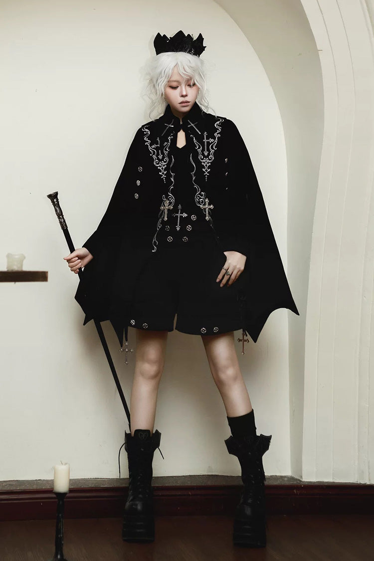 Black [The Eternal Night Descends] Embroidered Ouji Gothic Lolita Cloak Shorts Set