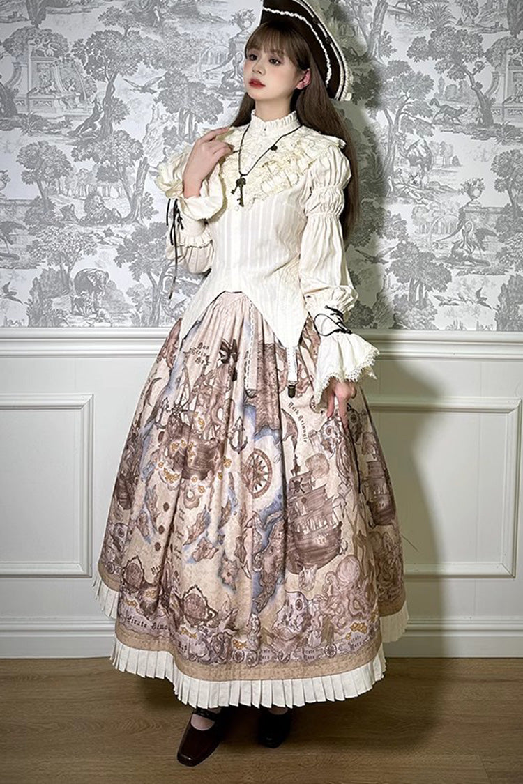 Pirate Series Navigation Treasure Hunting Guide Print Ruffle Sweet Classic Lolita Skirt 4 Colors