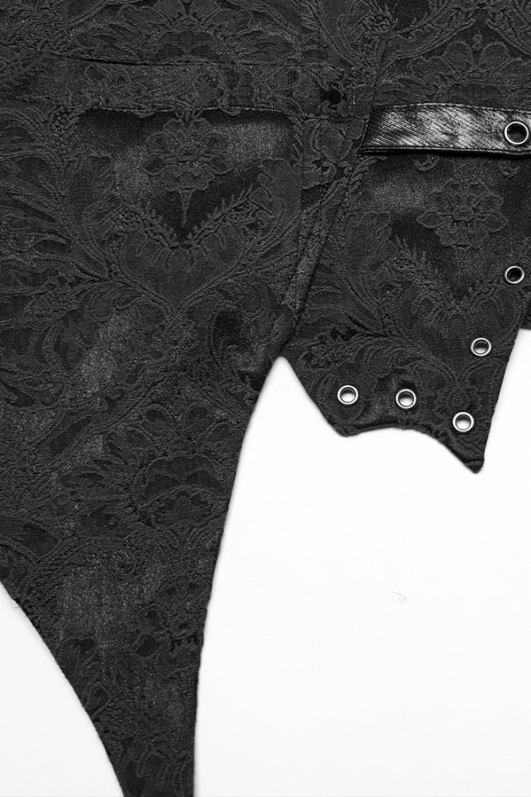 Black Lapel V-neck Sleeveless Jacquard Buckle Men's Gothic Vest