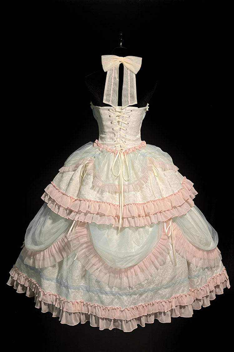 Multi-Color Mermaid Halterneck Ruffle Bowknot Lace Lace-Up Sweet Lolita Dress