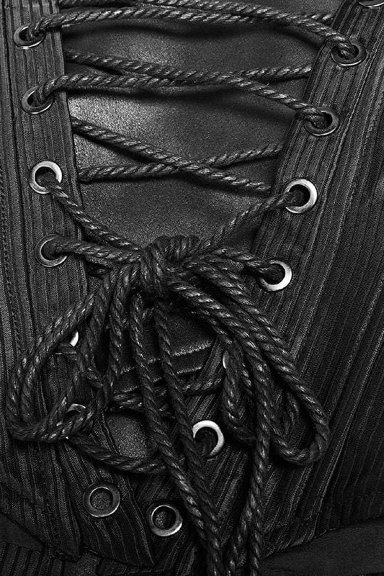 Black Faux Leather Strap Back Print Lace-Up Womens Steampunk Short Corset
