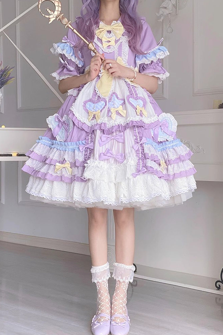 Purple Star Sugar Short Sleeves Multi-layer Ruffle Bowknot Sweet Lolita Dress