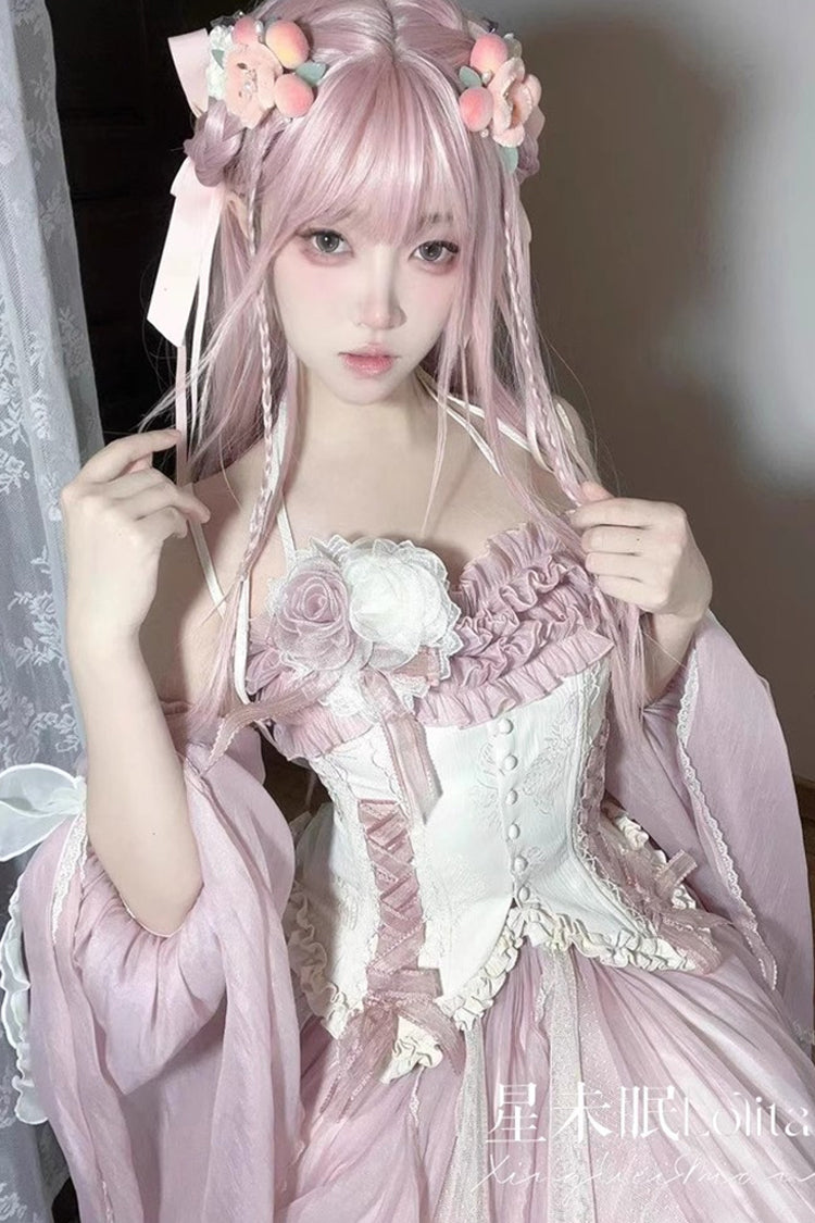 [Praise of the Flower Goddess] Off Shoulder Ruffle Hanayome Bowknot Lace Fishbone Sweet Lolita Jsk Dress 2 Colors