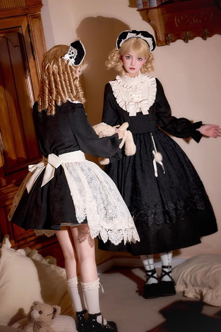 Black [Twilight Choir] Long Sleeves Bowknot Lace Sweet Vintage Lolita Dress 2 Versions