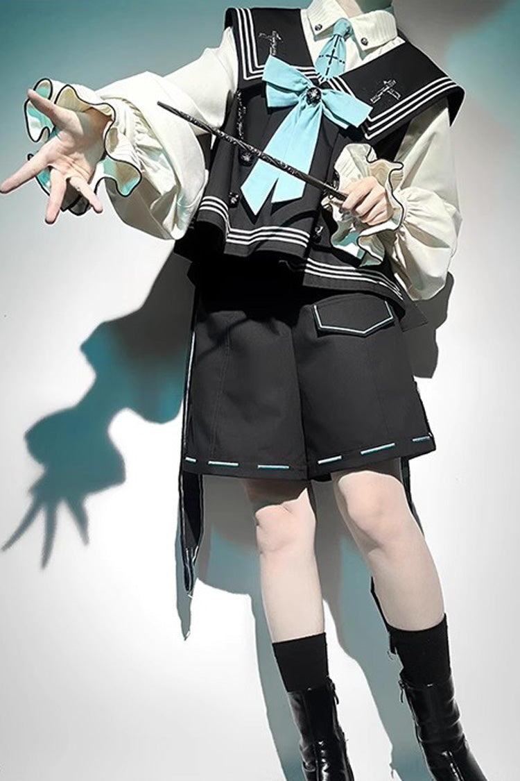 Dark Blue [Magician] Long Sleeves Ouji Prince Mechanical Style Lolita Shorts Vest Set