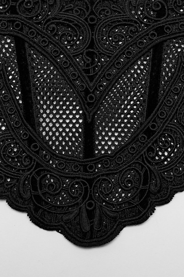 Corset Underbust Gothique en Maille avec Broderie Florale Noire pour Femmes 