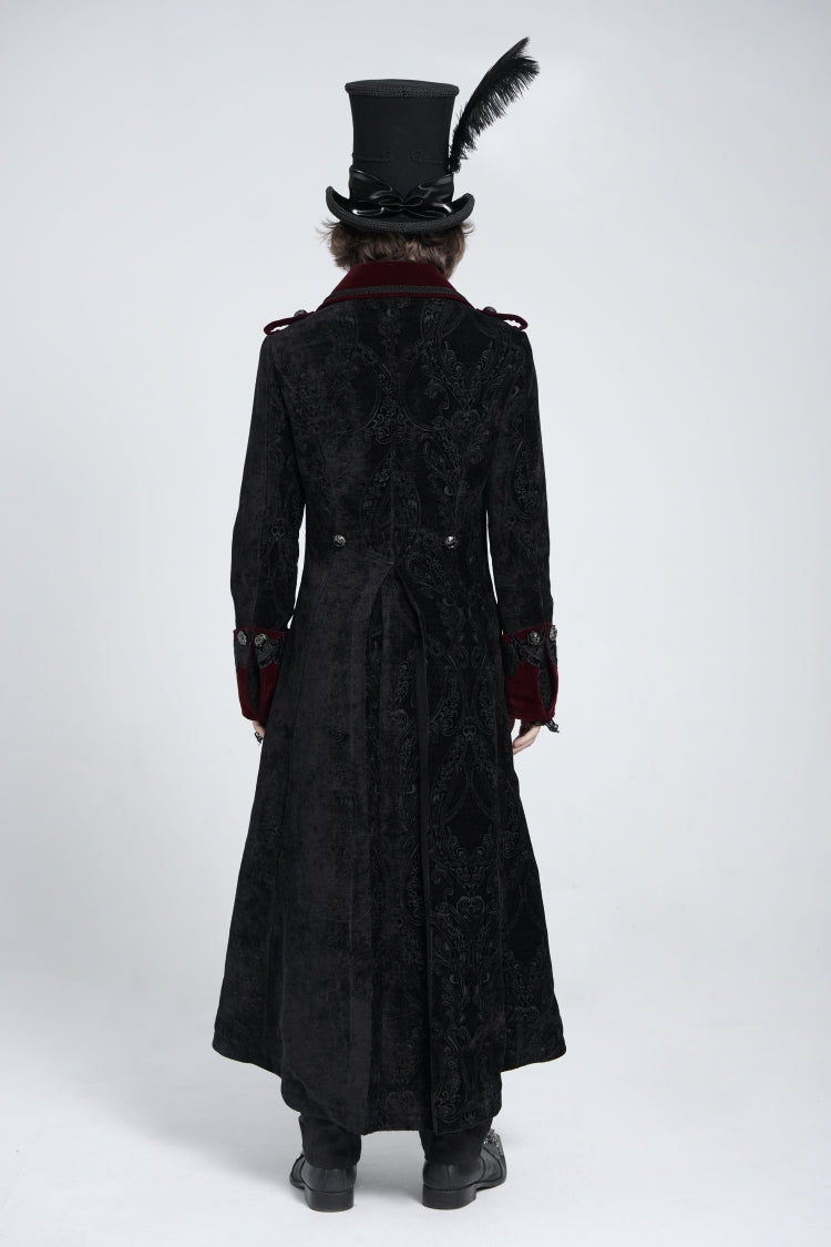Black/Red Lapel Collar Embroidery Zipper Men's Gothic Handsome Coat