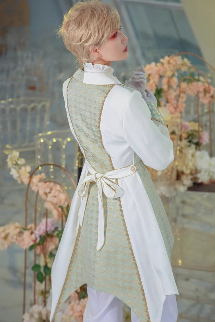 ホワイトイモータルローズナイトプリントシングルブレストエレガント王子ファッションロリータコート