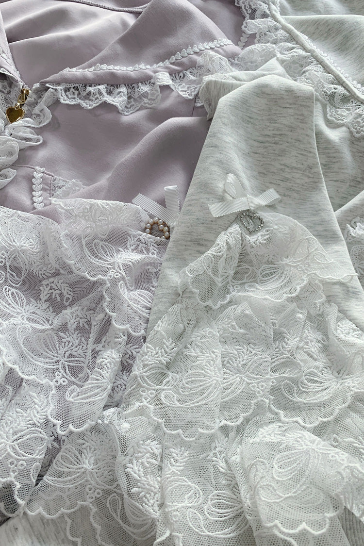 Pink [Heartbeat Rhythm] Long Sleeves Ruffle Lace Hooded Jirai Kei Japanese Skirt Set
