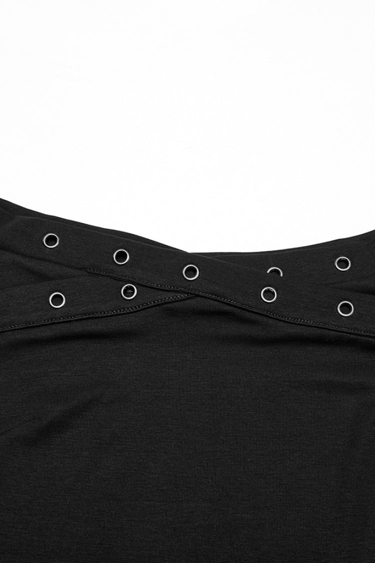 Black Off Shoulder Short Sleeves Eyelet Straps Women's Gothic Blouse