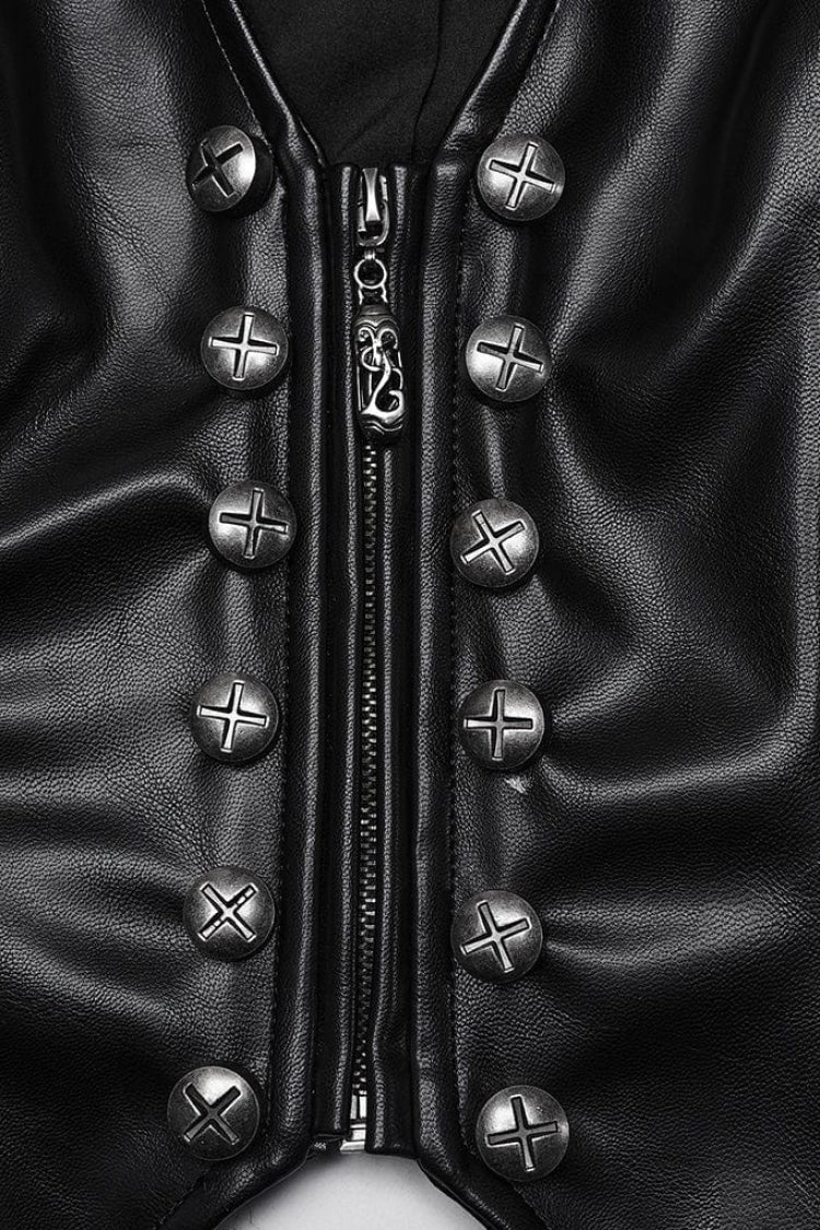 Black Faux Leather V Collar Sleeveless Lace-Up Zipper Women's Punk Vest
