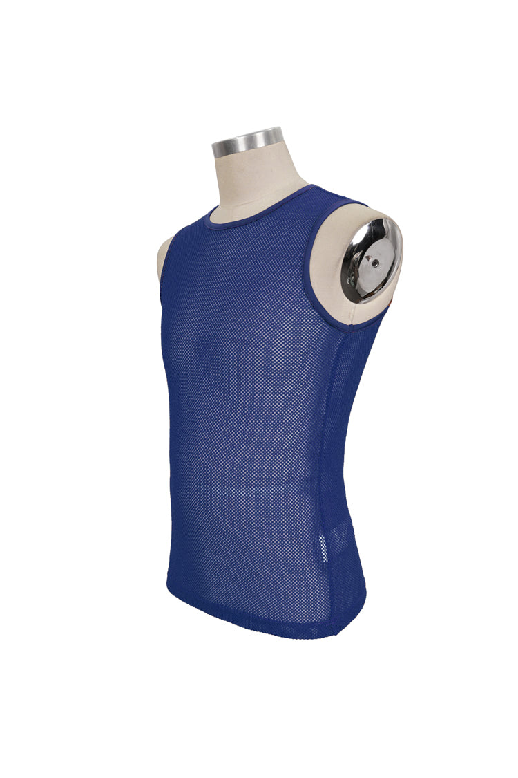 Blue Elasticity Perspective Rhombus Net Yarn Sleeveless Men's Gothic T-Shirt
