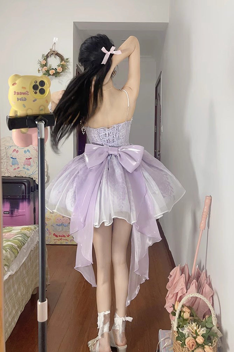 Purple Sleeveless Ruffle Bowknot Sweet Princess Fish Bone Bridesmaid Lolita Jsk Dress