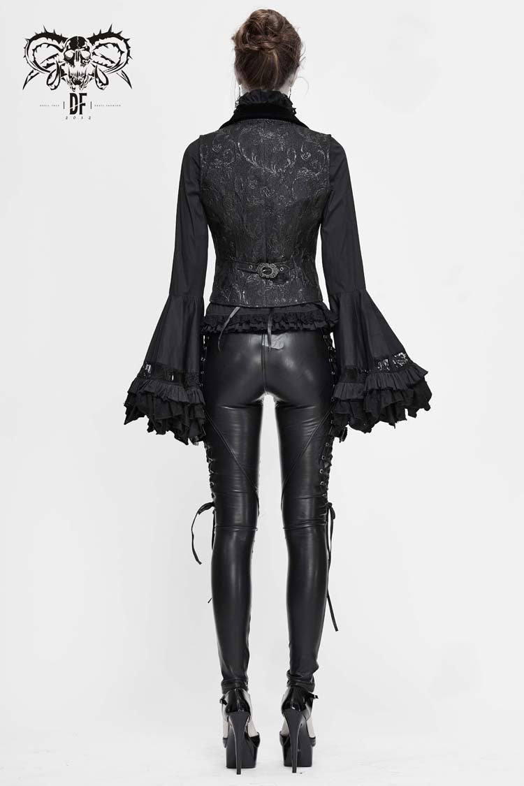 Black Velvet 3D Jacquard Low Collar Women's Gothic Waistcoat