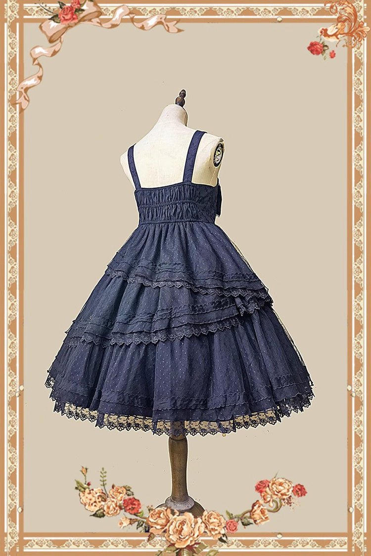 Black Solid Color Tower of Dawn Bowknot Sleeveless Ruffle Gothic Lolita Dress