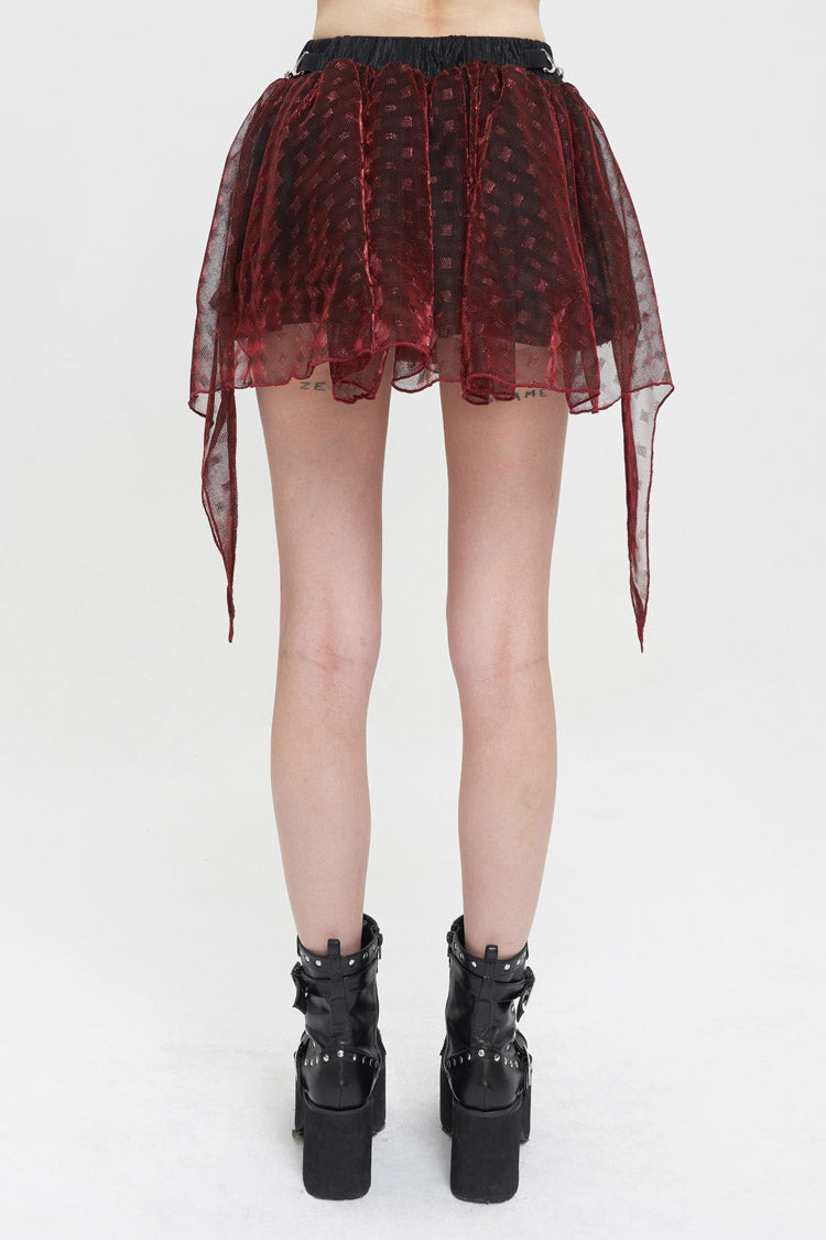 Red Bright Mesh Metal Buckle Decoration Playful And Cute Tutu Short Women's Punk Skirt