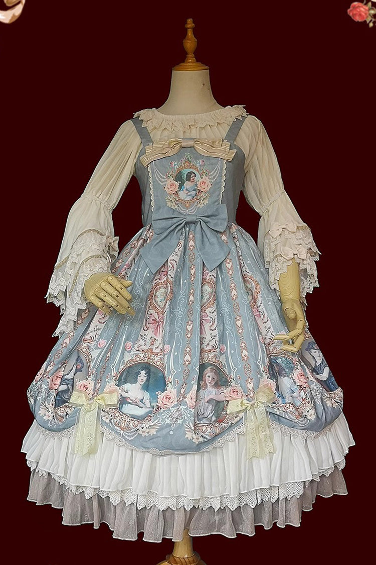 [Portrait of A Little Lady] Print Ruffle Bowknot Lace Classic Vintage Elegant Lolita Jsk Dress 3 Colors