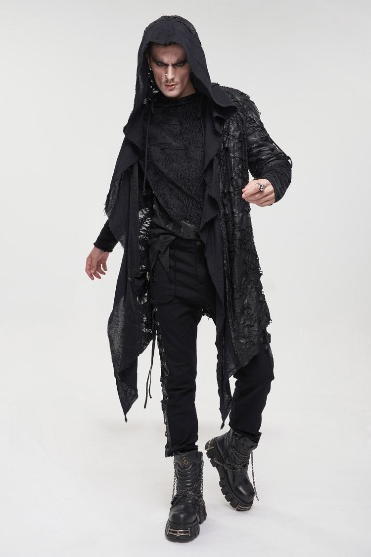 Black Irregular Sharp Corner Hem Tattered Knitted Stitching Design Four Seasons Casual Men's Punk Jacket